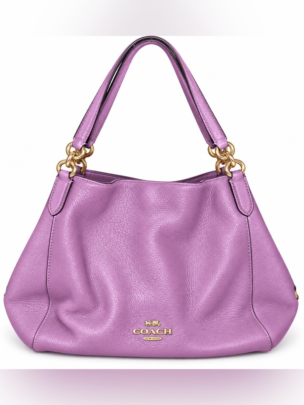 Coach Edie Shoulder Bag Purple Pebbled Leather Gold Hardware Large Hobo Purse